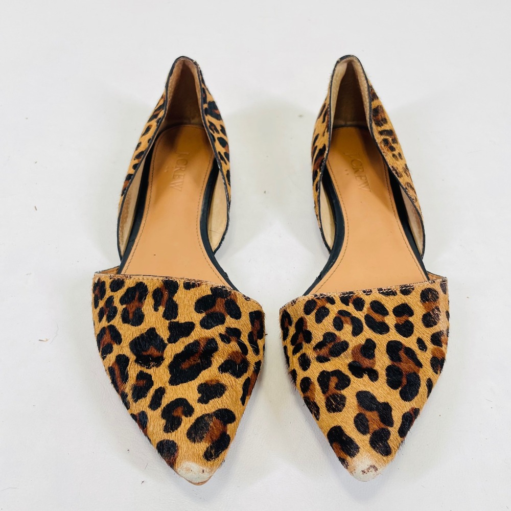 J.Crew Leopard Print Calf Hair d'Orsay Pointed Toe Flats F5317 Womens 7 Brown - Picture 2 of 10